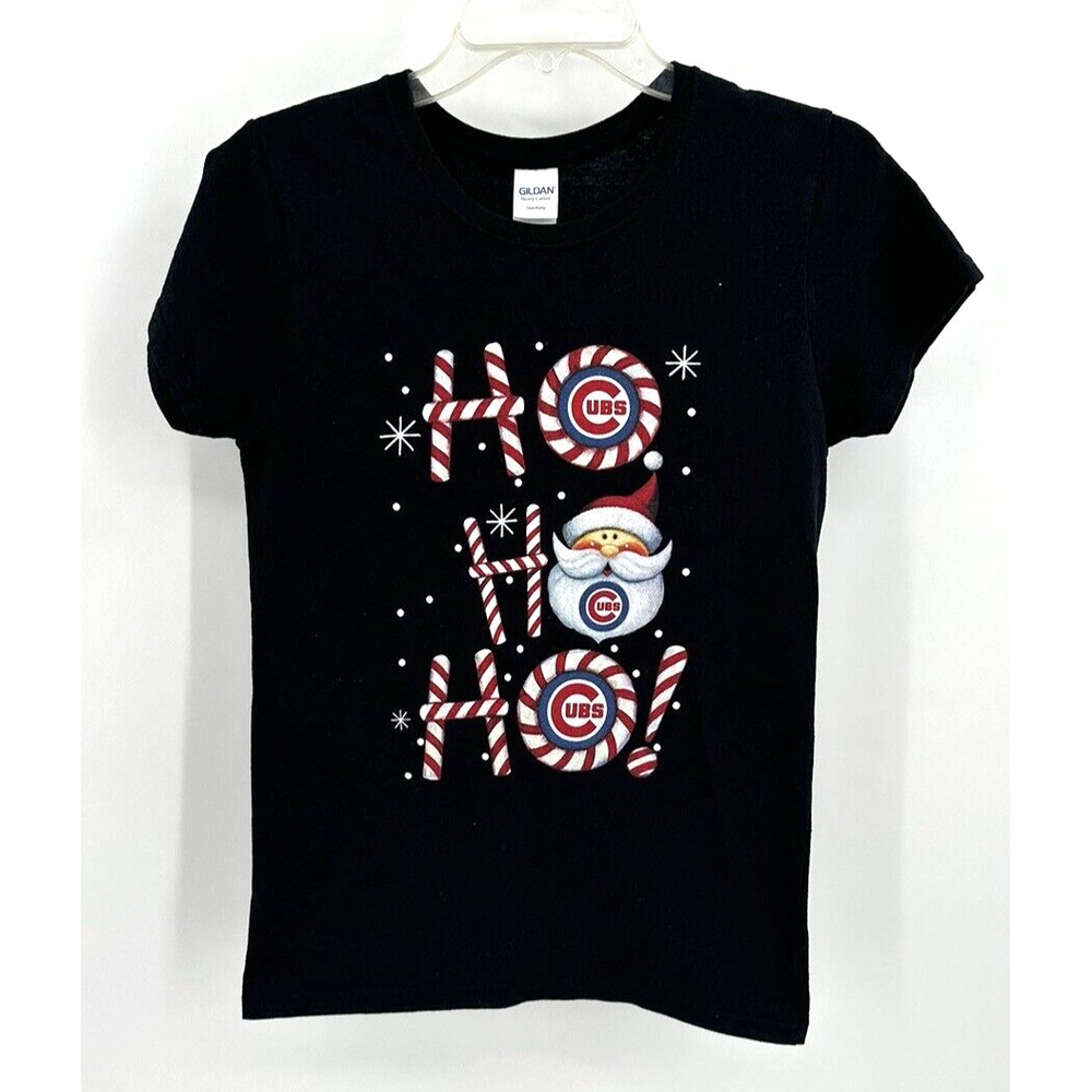 CHICAGO CUBS SANTA CHRISTMAS SHORT SLEEVE TEE Women's Size Small Black T Shirt